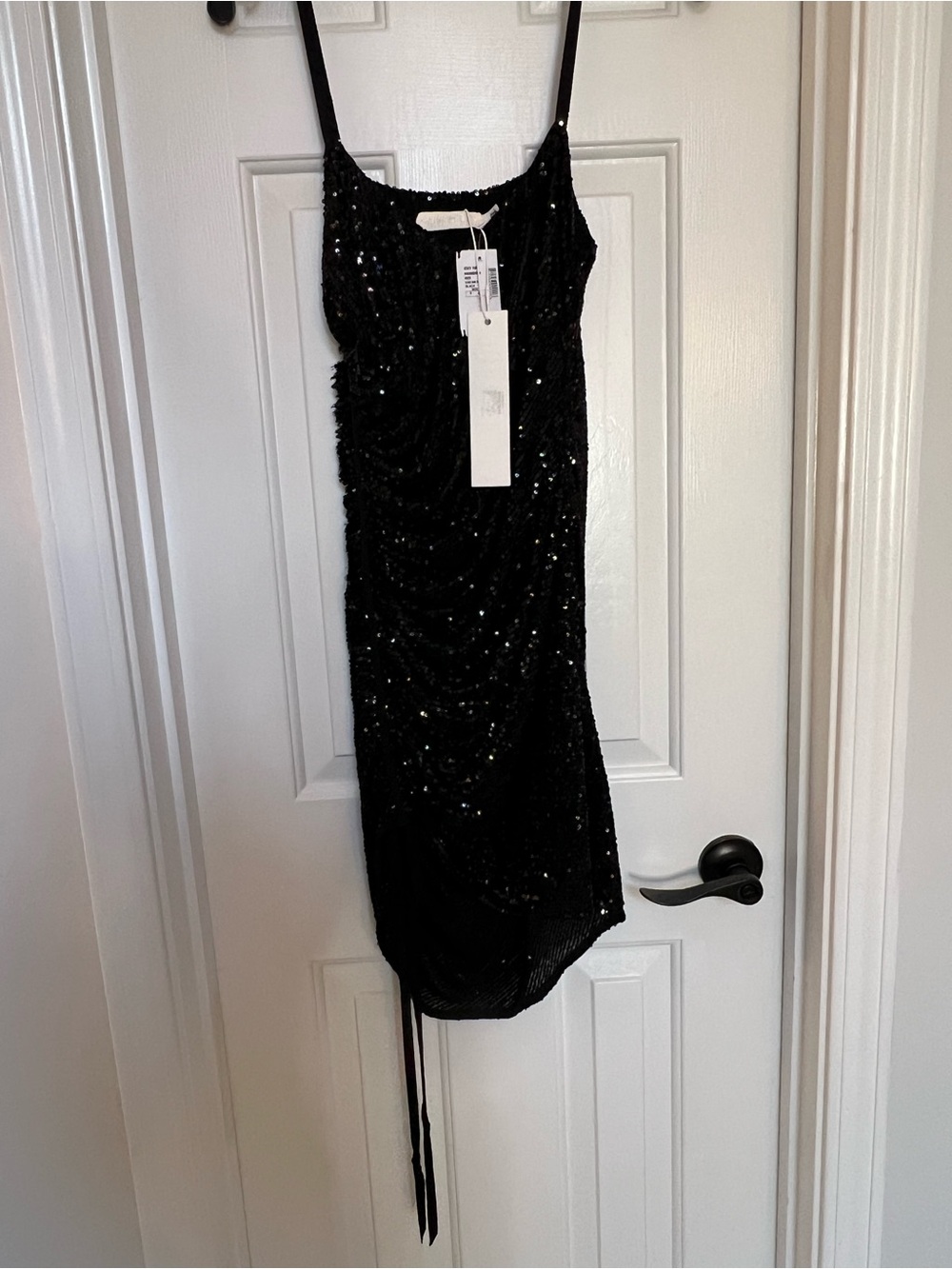 Black Sequin Mini Slip Dress with Spaghetti Straps